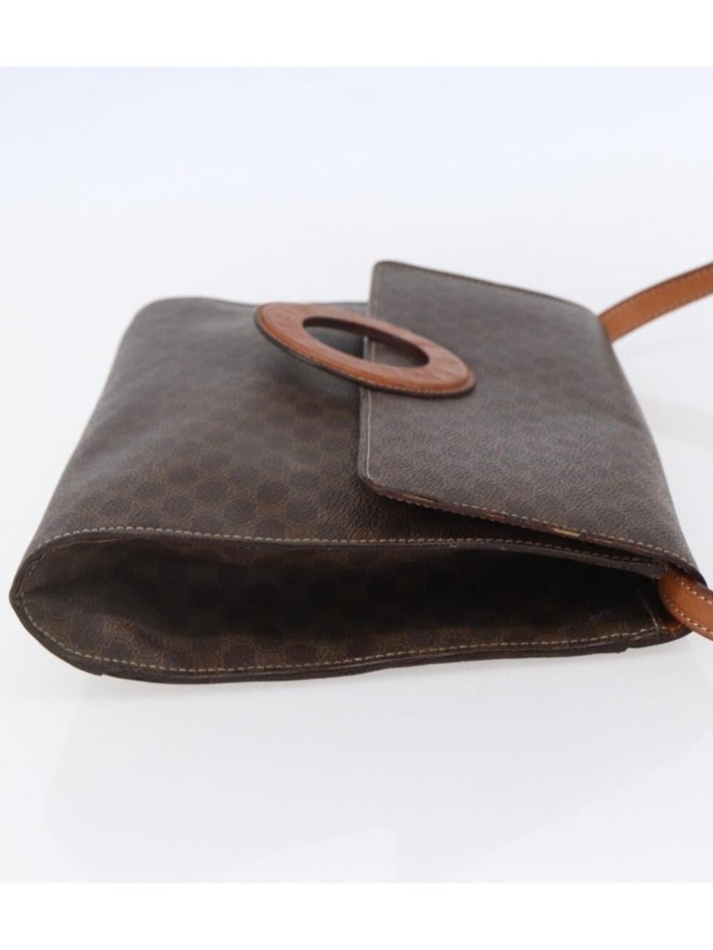 CELINE Macadam Canvas Circle Shoulder Bag PVC Leather Brown Gold - Picture 4 of 16